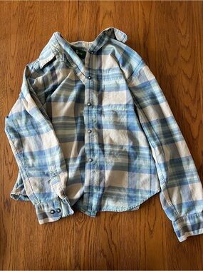 Hunt Club Blue, Teal & Cream Plaid Button-Down Shirt